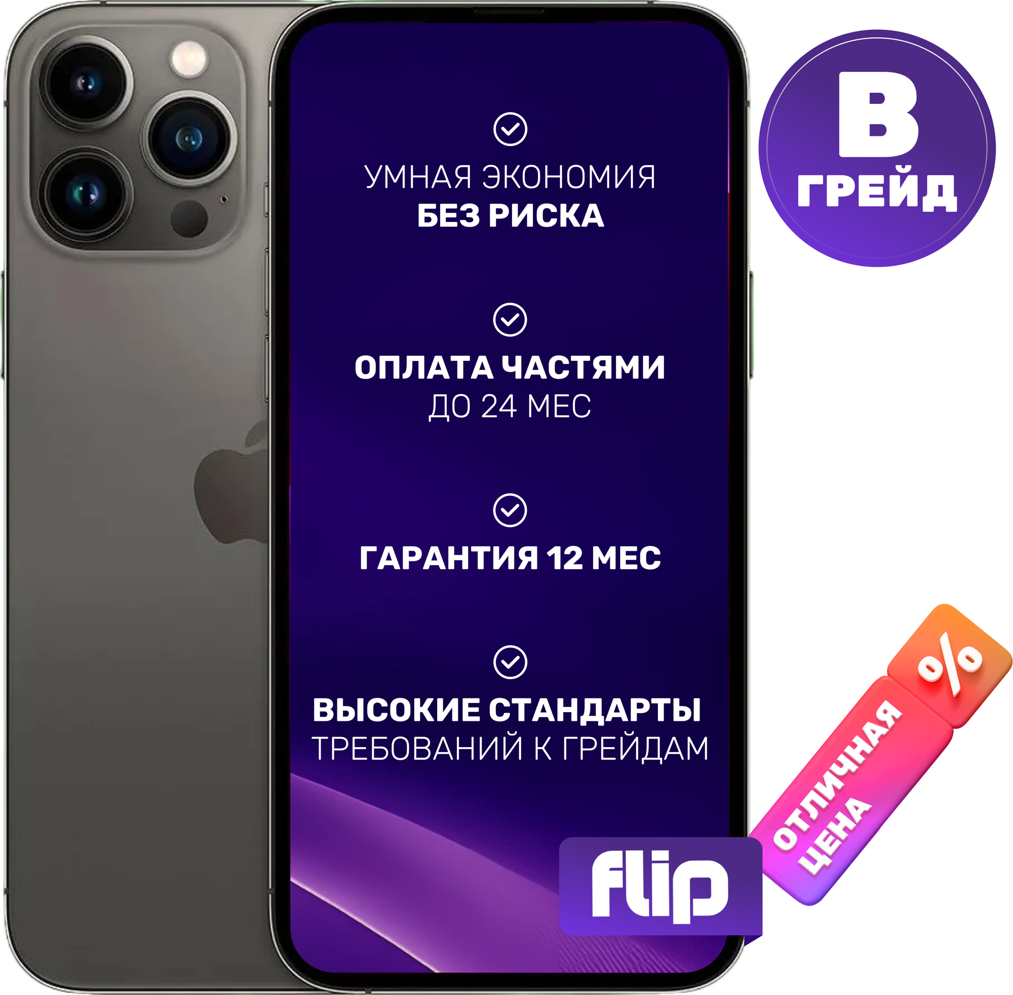 Смартфон восстановленный Apple iPhone 13 Pro Max 128GB Flip Грейд B (графит)